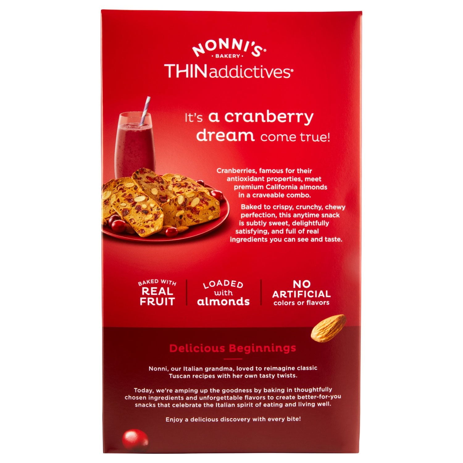 Nonni's THINaddictives クランベリー アーモンド クリスプ 15 パック