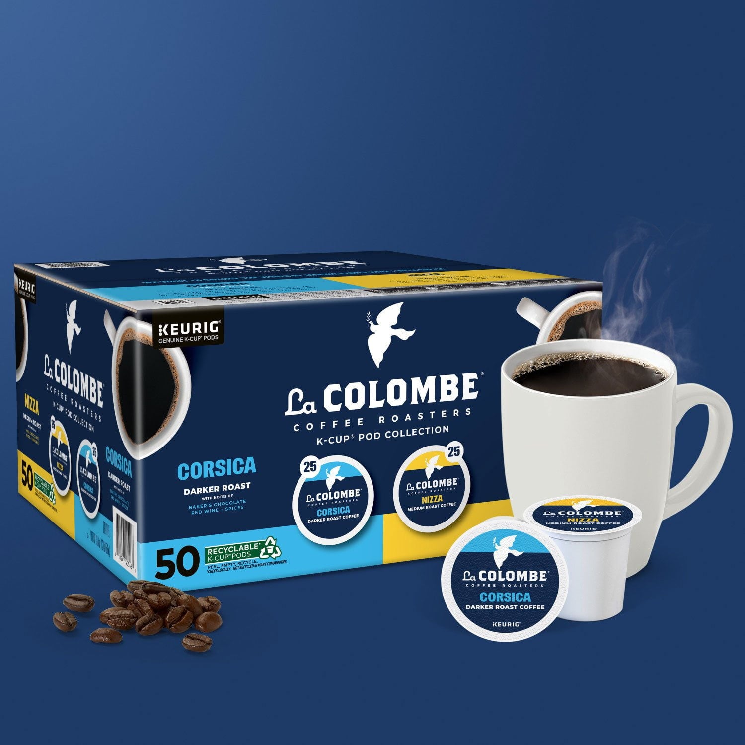 La Colombe Coffee Roasters ミディアムダークローストコーヒーポッド、バラエティパック、50 個入り。