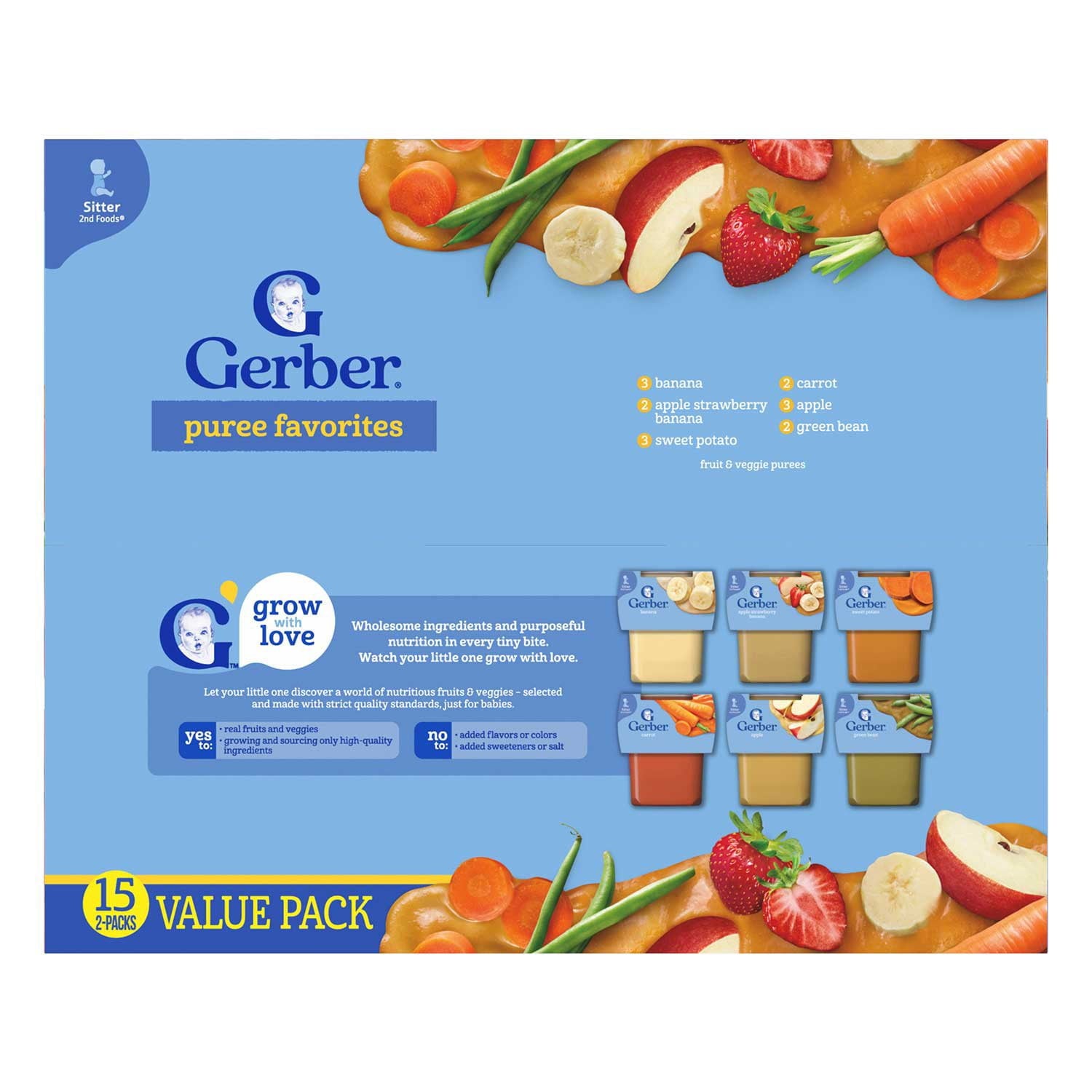 Gerber 2nd Foods フルーツ &amp; 野菜バラエティパック、4 オンス、30 個入り。