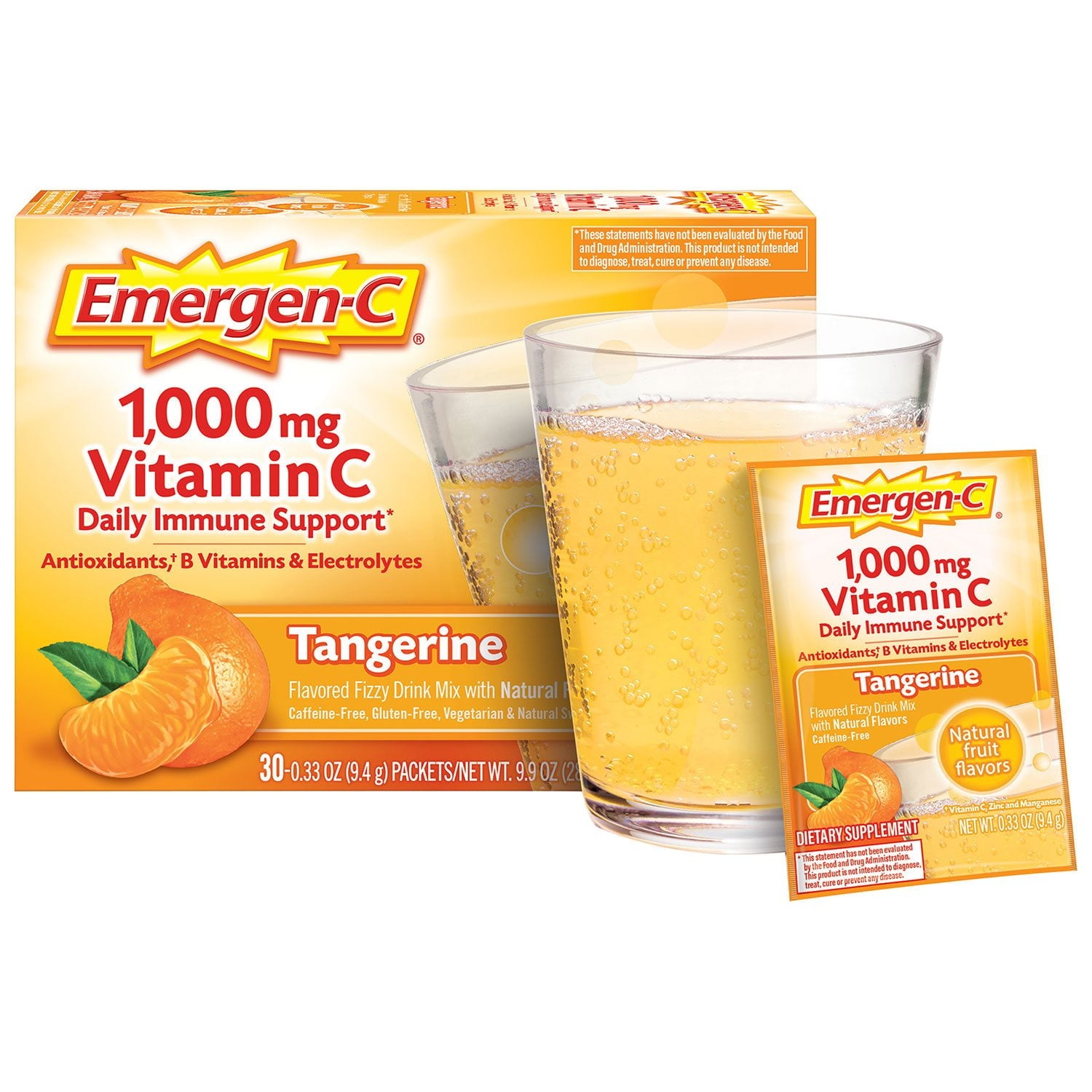 エマージェンC ビタミンC 1000mg パウダー（抗酸化物質配合）炭酸ドリンクミックス、90 個入り。