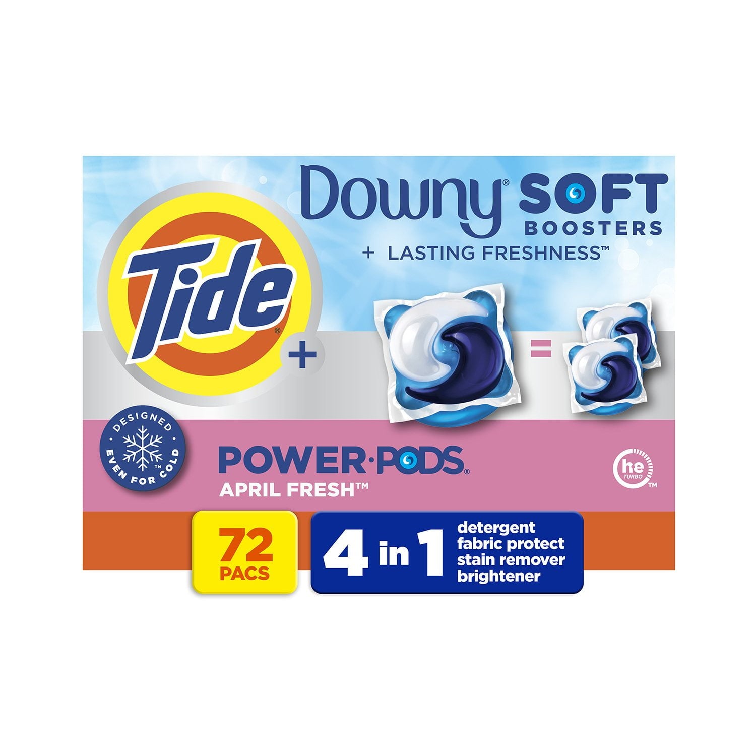 Tide Power PODs ダウニー ソフトブースター ランドリー洗剤パック、エイプリルフレッシュ、72 個入り。 