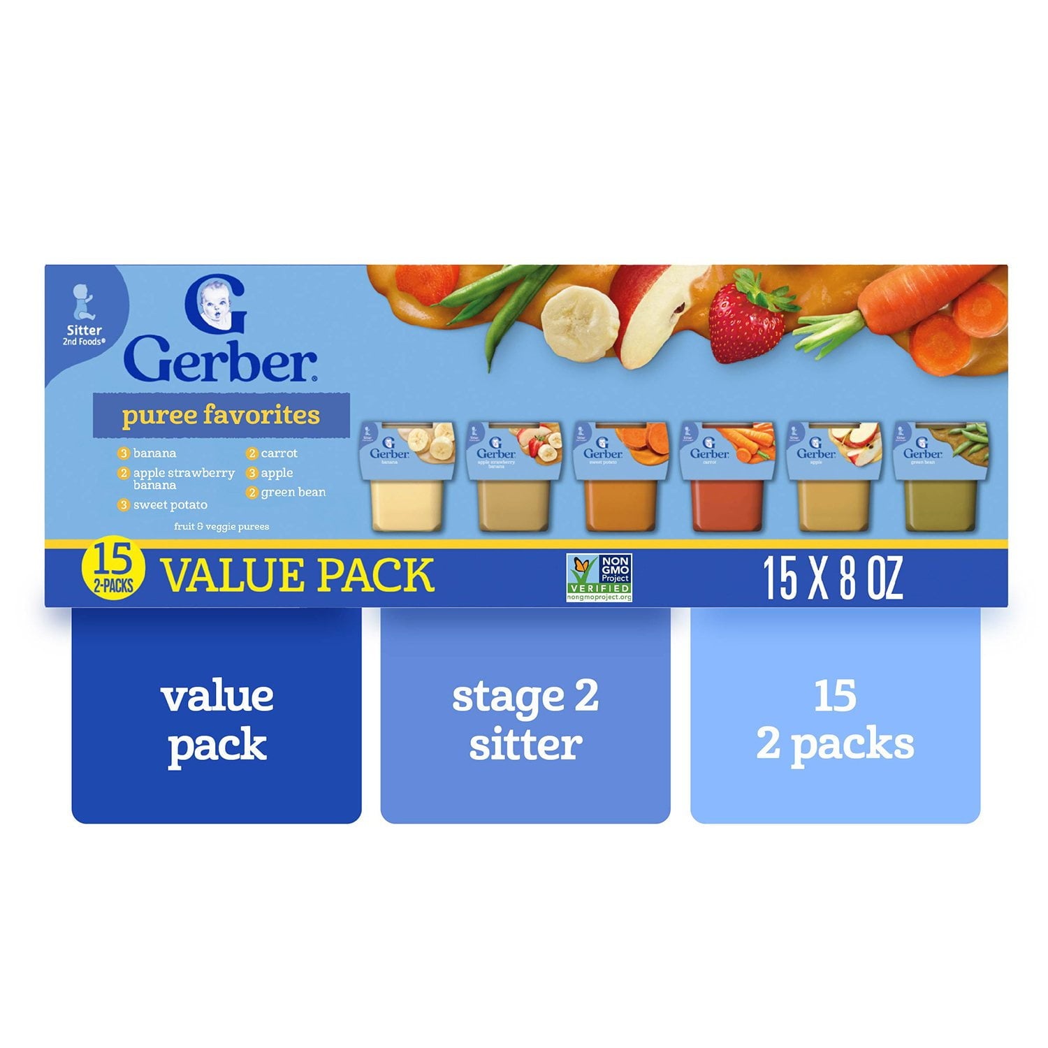 Gerber 2nd Foods フルーツ &amp; 野菜バラエティパック、4 オンス、30 個入り。