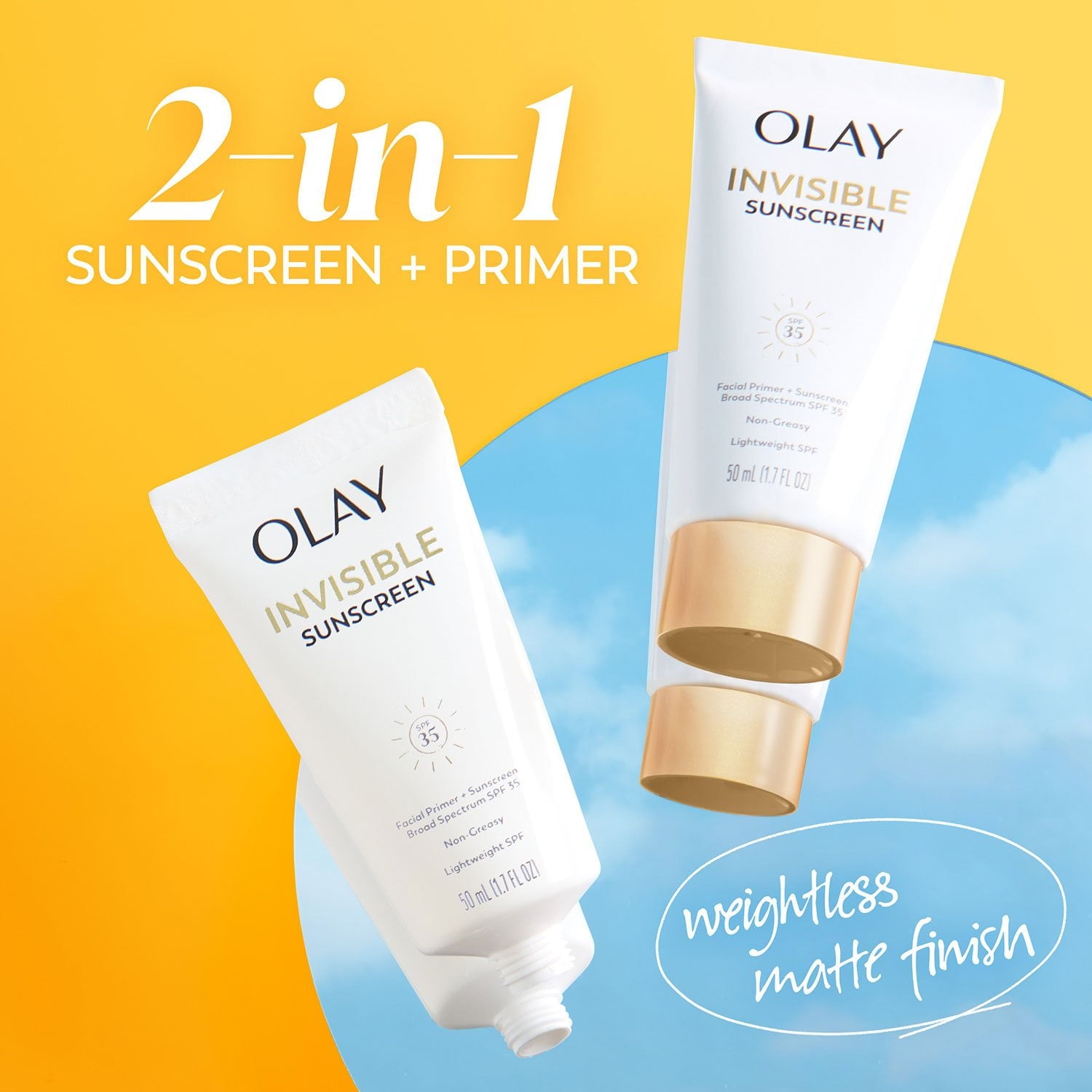 올레이 인비저블 선스크린 SPF 35 + 프라이머 1.7 fl. oz × 2 – 메이크업 겸용 선케어
