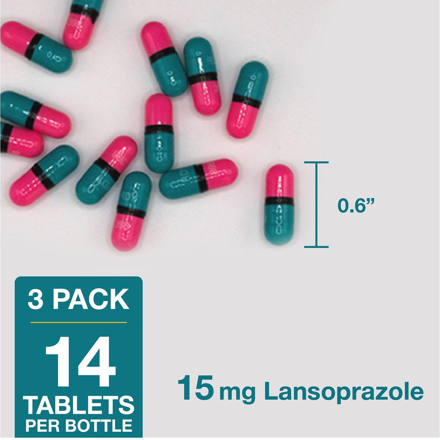 メンバーズマーク遅延放出制酸カプセル、ランソプラゾール 15 mg、42 個入り。