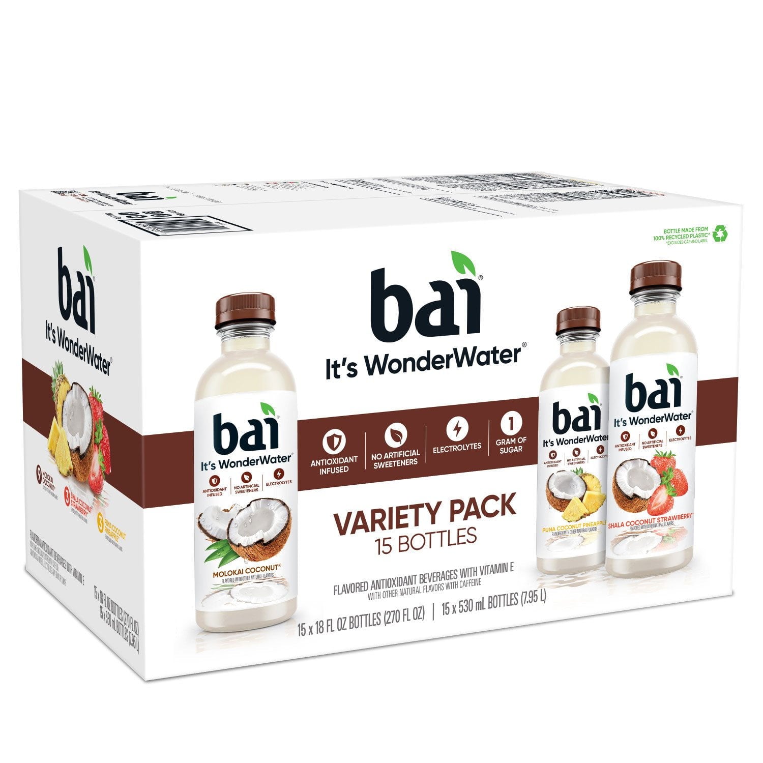 바이 코코넛 향 워터 버라이어티 팩 18 fl. oz × 15 – 항산화 성분 함유 저칼로리 워터