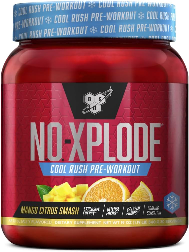 비에스엔 노익스 플로드 쿨 러쉬 프리 워크아웃 파우더 30 Servings – 운동 전 섭취용 파우더 타입