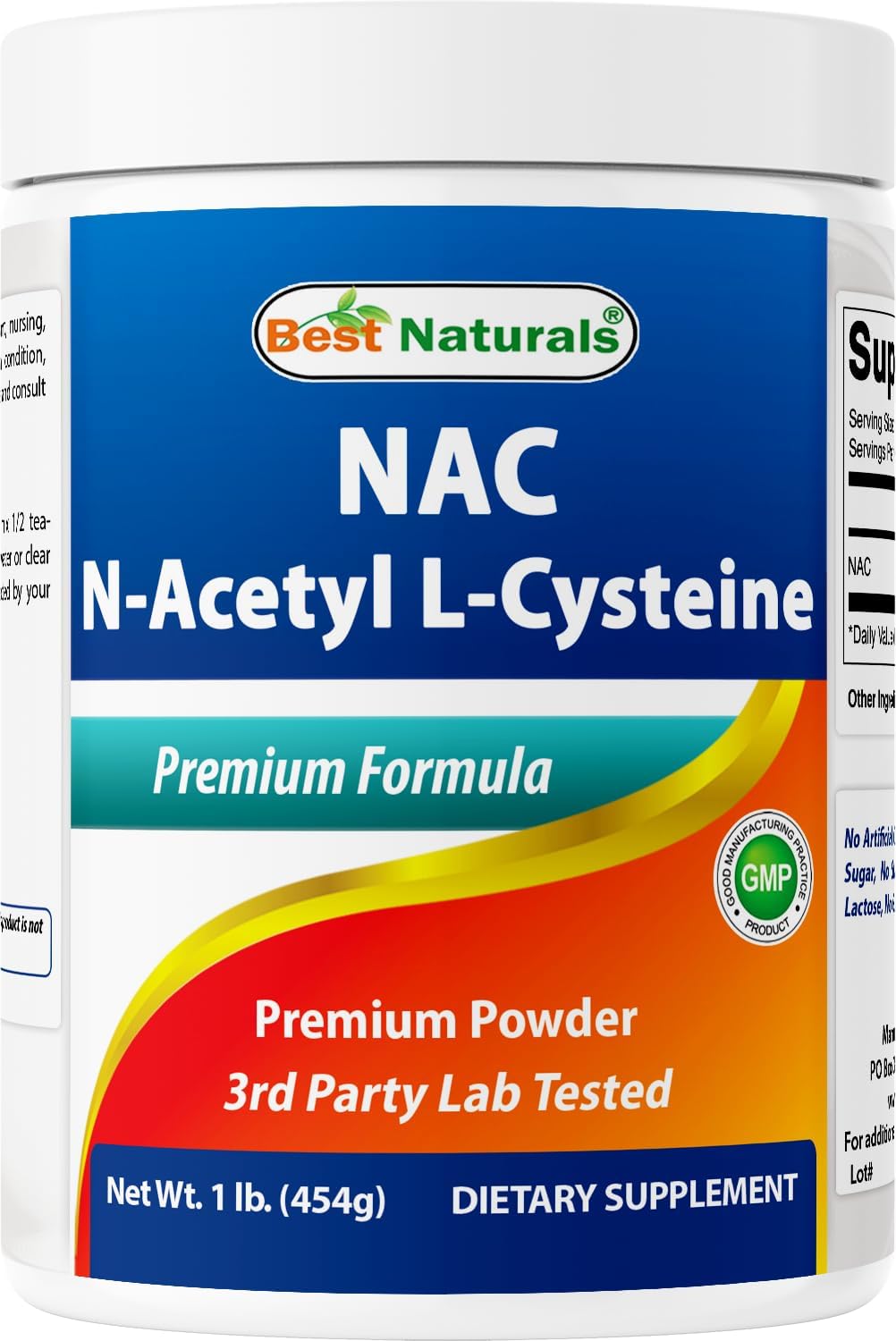 Best Naturals NAC (N-アセチル L-システイン) プレミアム ピュア パウダー – 1 ポンド – グルテンフリー。
