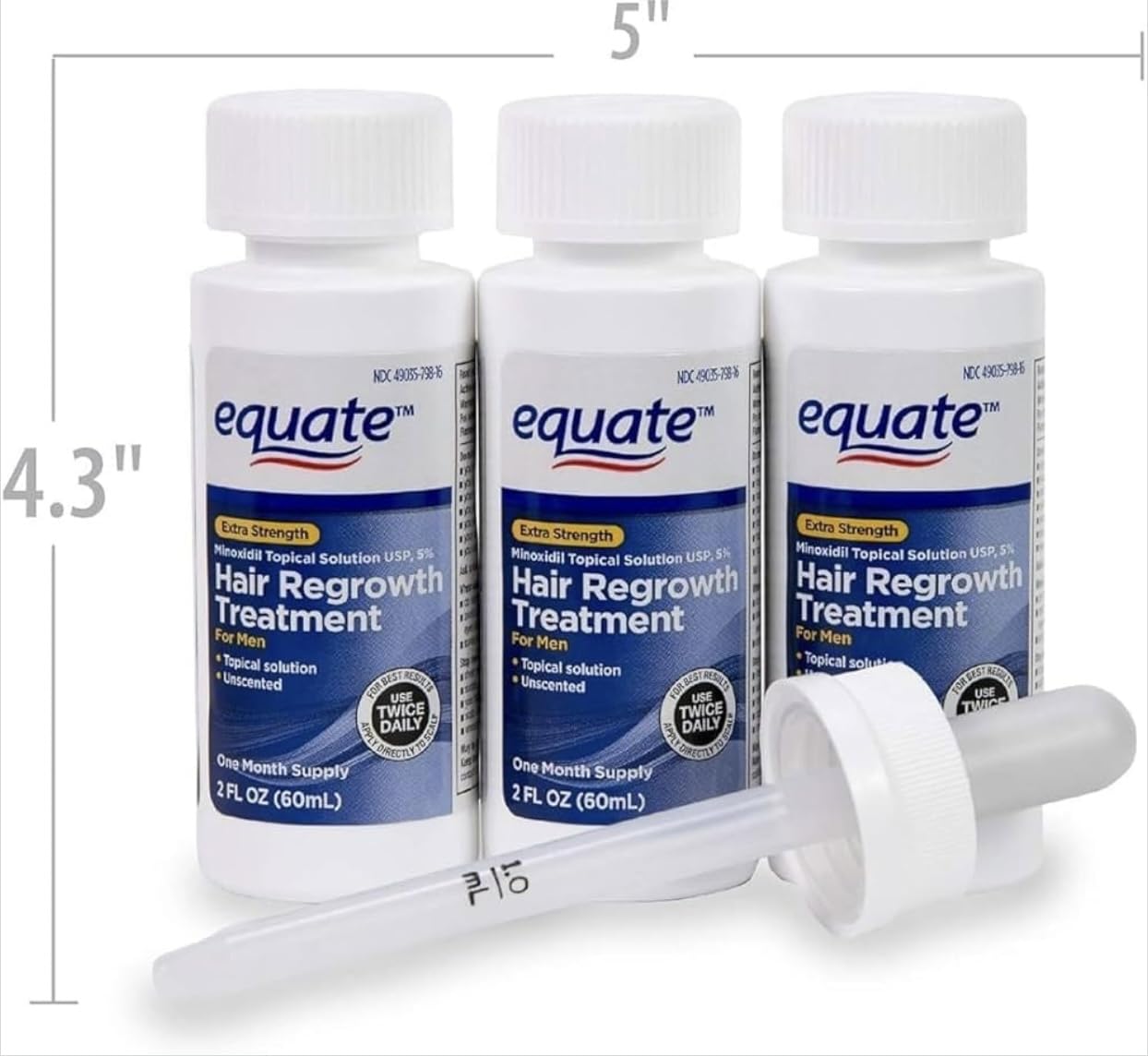 이퀘이트  Equate 남성용 미녹시딜 5% 액상 엑스트라 스트렝스 모발 재성장 트리트먼트 60mL × 3개 90일분