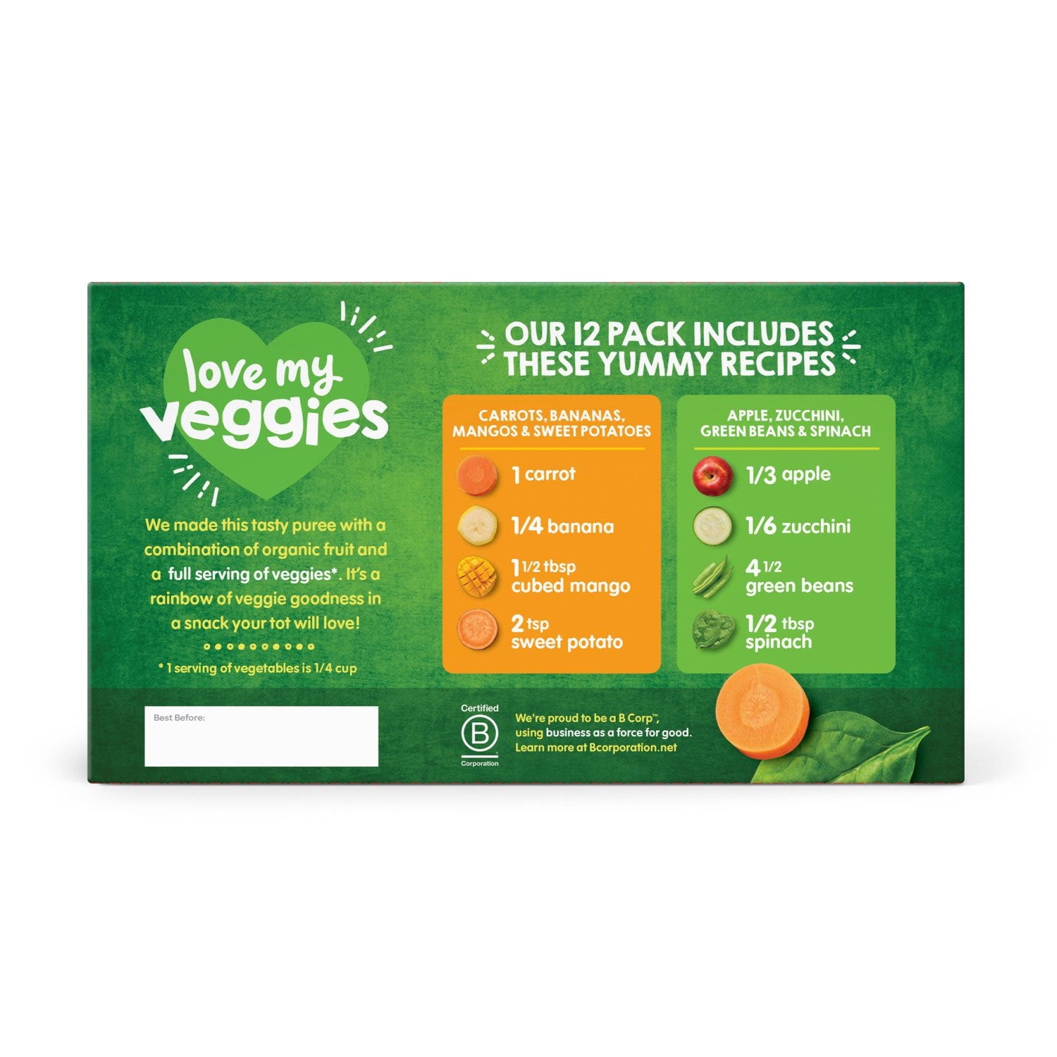 HappyTOT Organics Love My Veggies、バラエティパック、ステージ 4 パウチ、4.22 オンス、12 個入り。