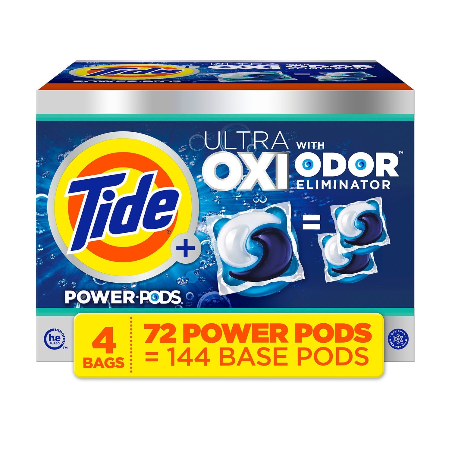 Tide Power PODS + Ultra OXI 洗濯洗剤パック、オリジナル、72 個入り。