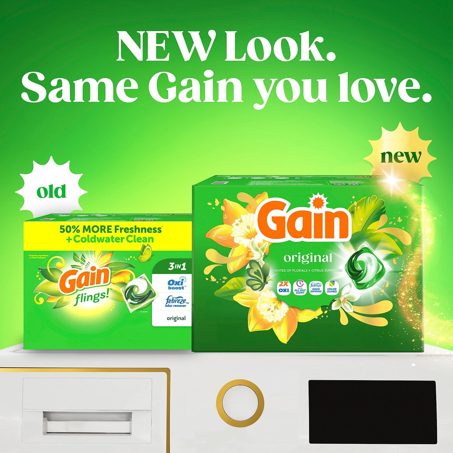 Gain Flings 4 in 1 洗濯洗剤パック、オリジナルの香り、152 個入り。