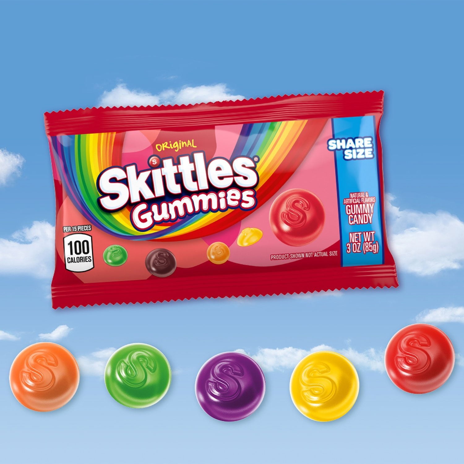 Skittles Gummies オリジナルグミキャンディー、シェアサイズ、3オンス、15 個入り。