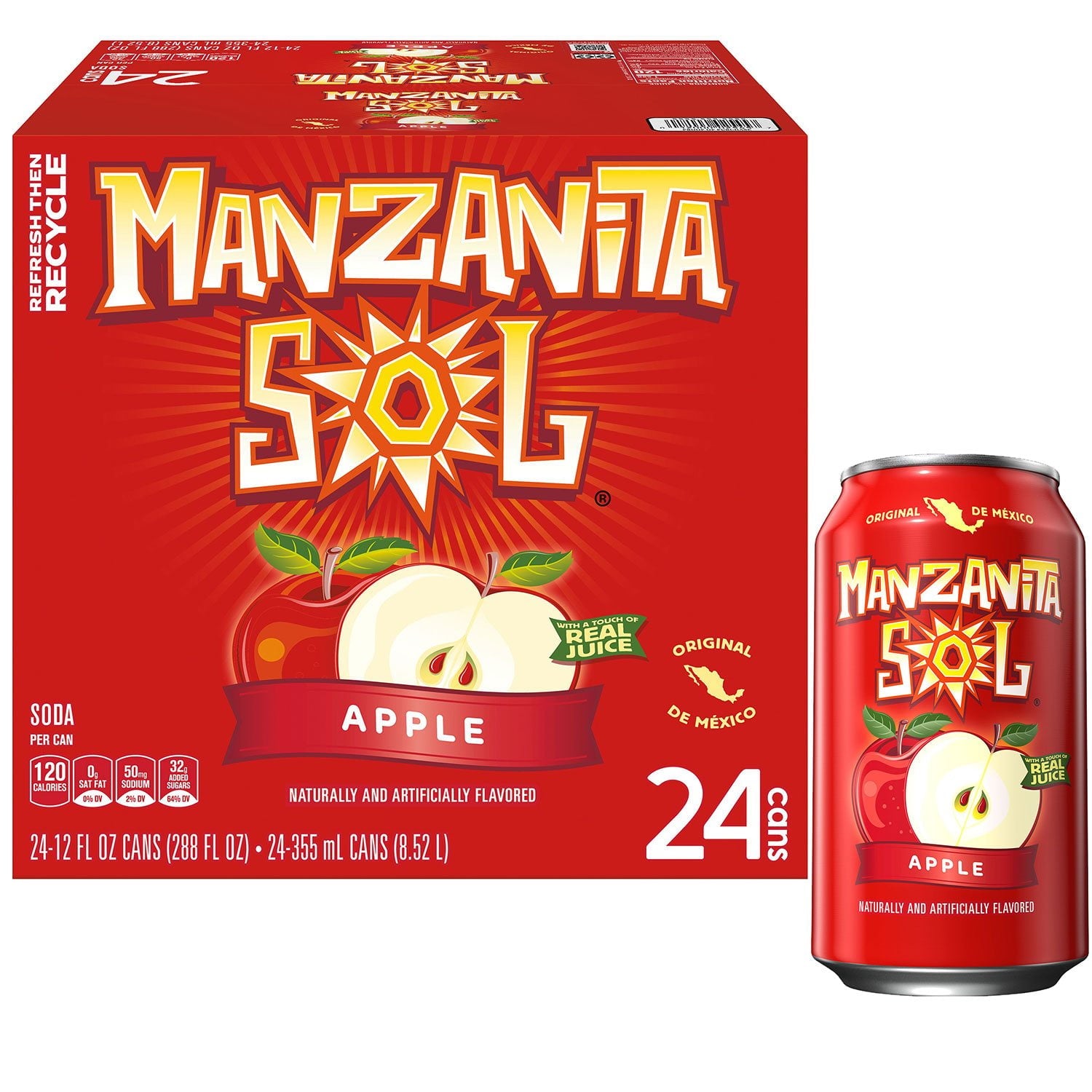만자니타 솔 애플 소다 12 fl. oz × 24 – 사과 향의 달콤한 멕시칸 소다