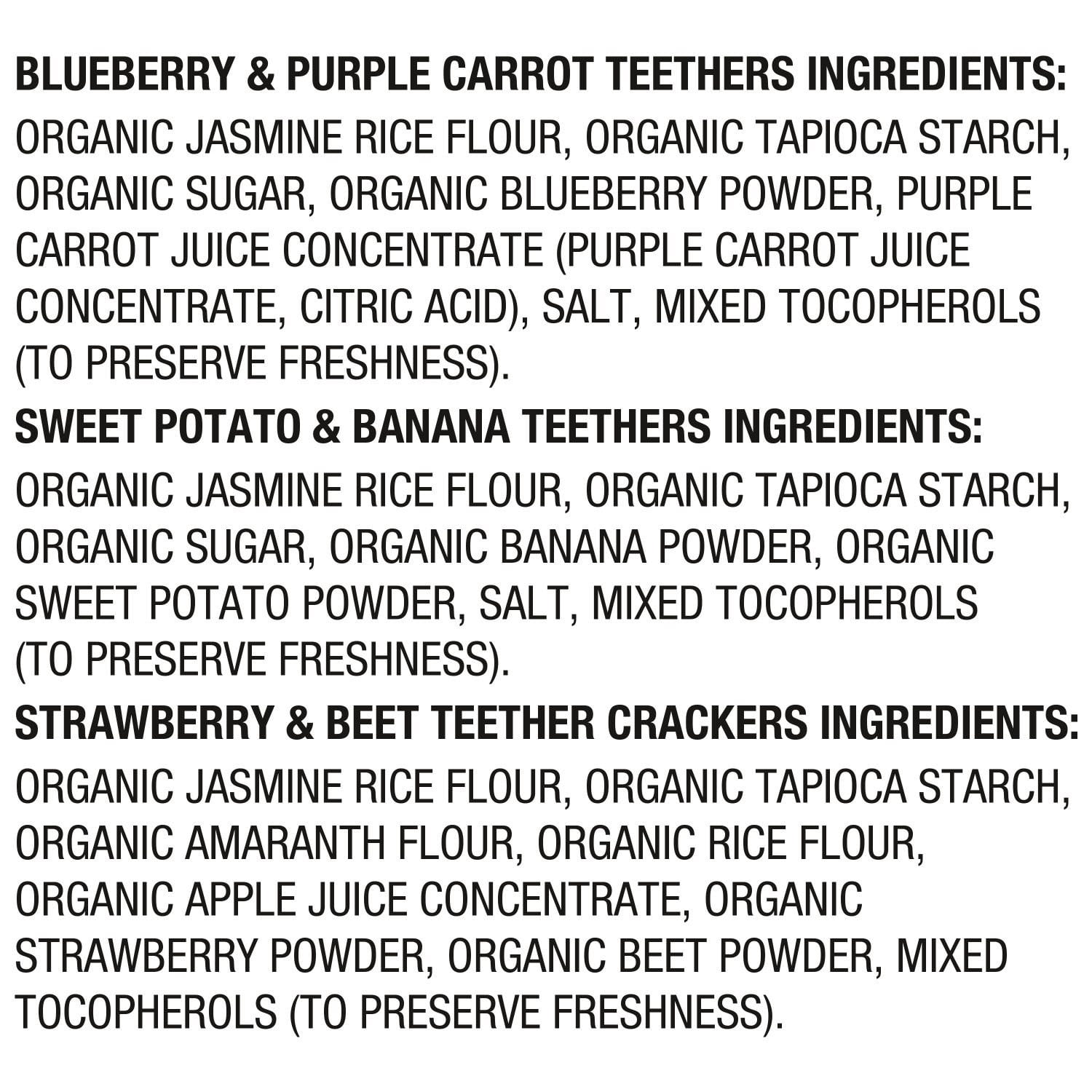 HappyBABY Organics 歯固め＆歯固めクラッカー、バラエティパック、36 個入り。