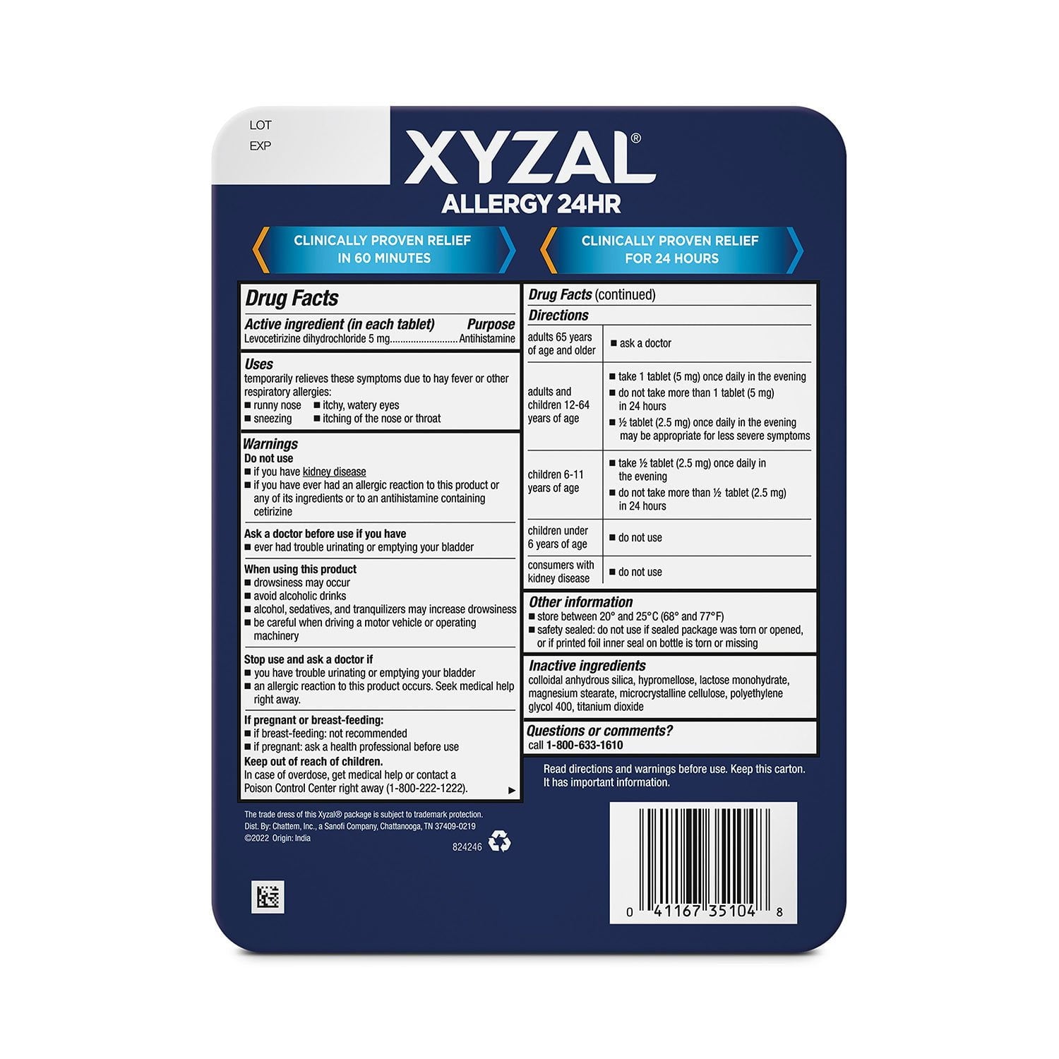 Xyzal 24時間アレルギー緩和錠、110錠。