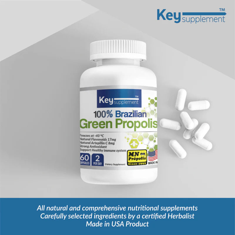 키서플리먼트 100% 브라질 그린 프로폴리스 60캡슐 – 플라보노이드 17mg · 아르테필린C 8mg 함유