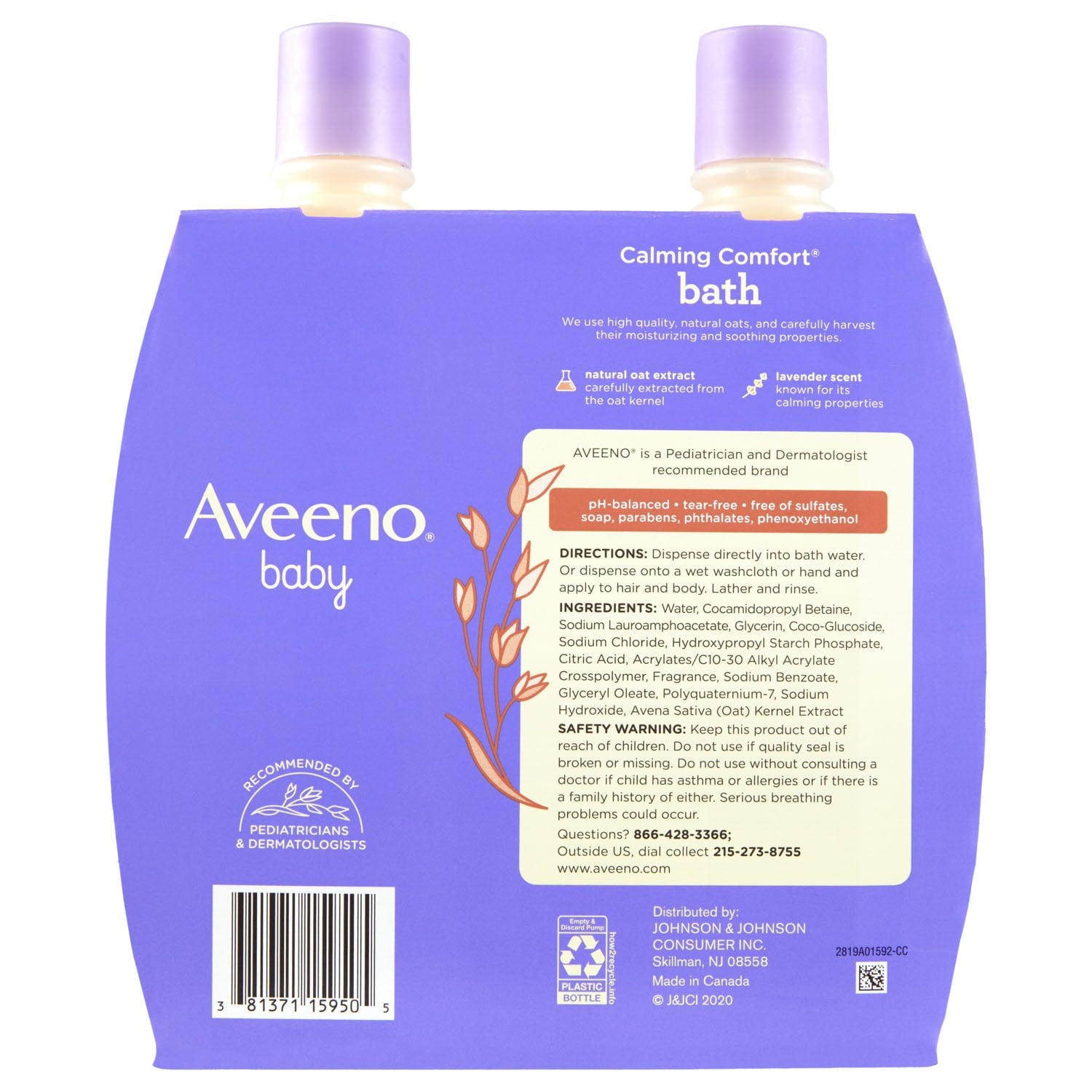 Aveeno ベビー カーミング コンフォート バスウォッシュ 18 液量オンス、2 個パック