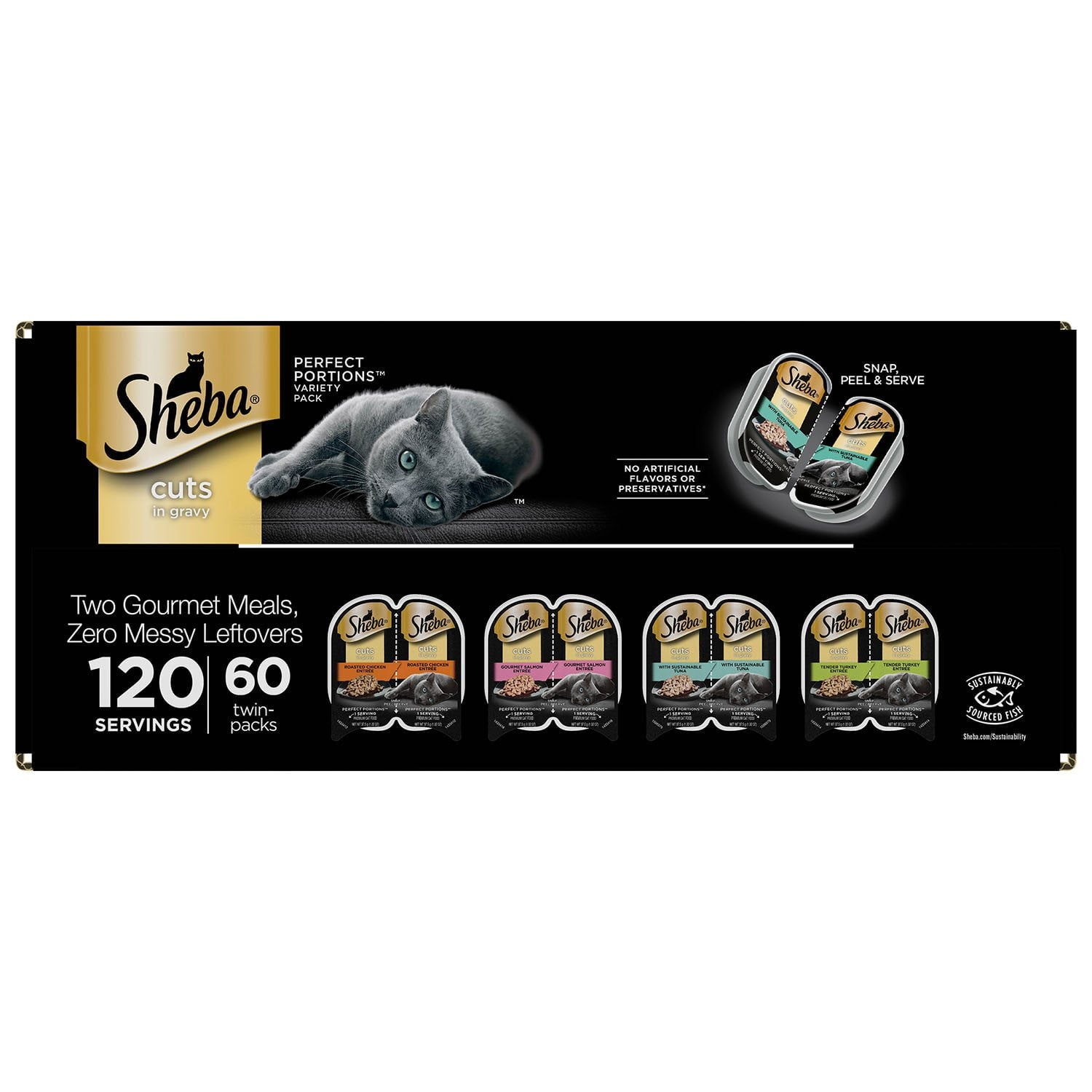 Sheba Perfect Portions ウェットキャットフードトレイ バラエティパック、60 個入り、2.6 オンス。