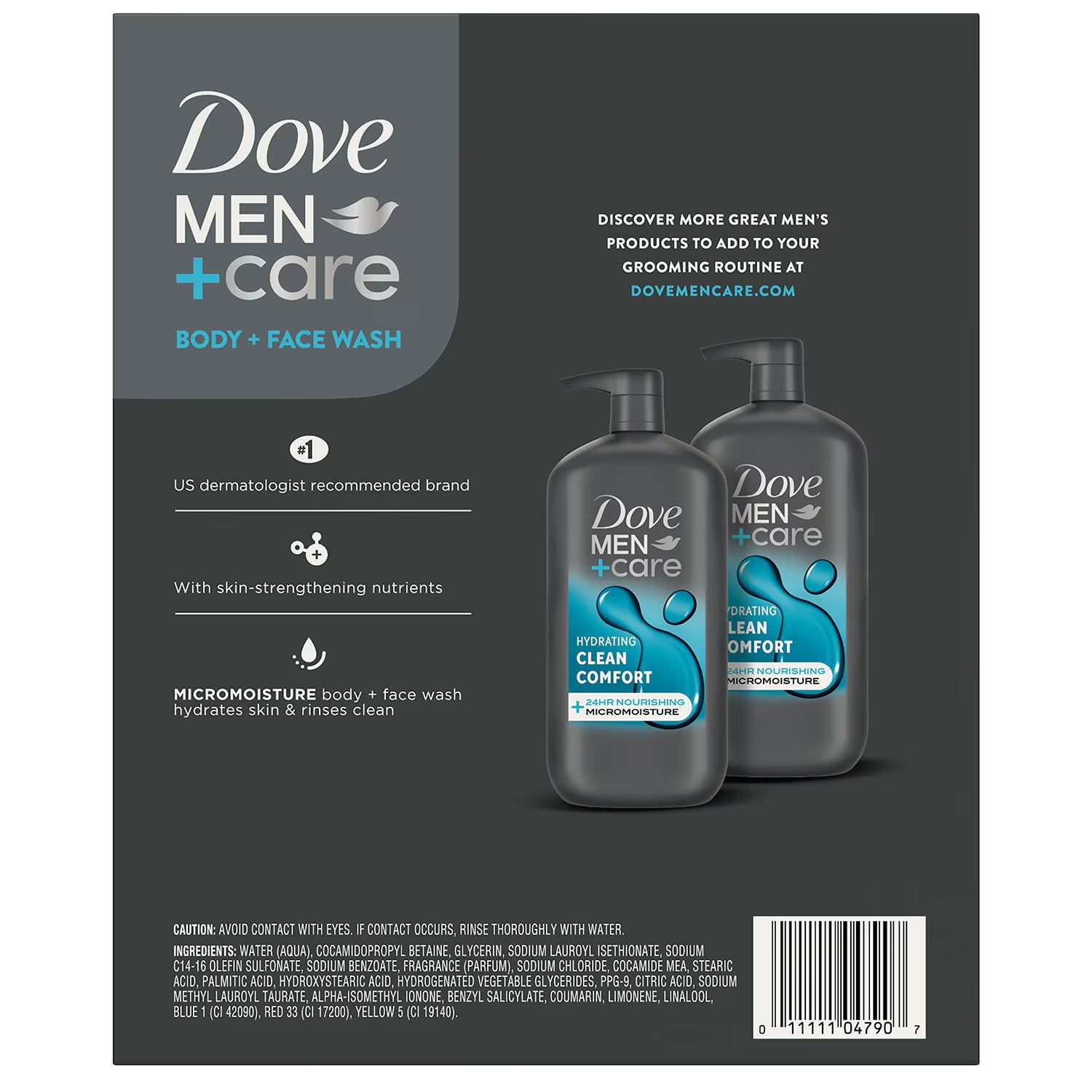 도브 맨케어 클린 컴포트 바디 & 페이스 워시 30 fl. oz., 2 pk. – 깔끔한 세정감과 산뜻한 향이 특징인 바디·페이스 겸용 워시 Dove Men+Care Clean Comfort Body & Face Wash, 30 fl. oz., 2 pk.