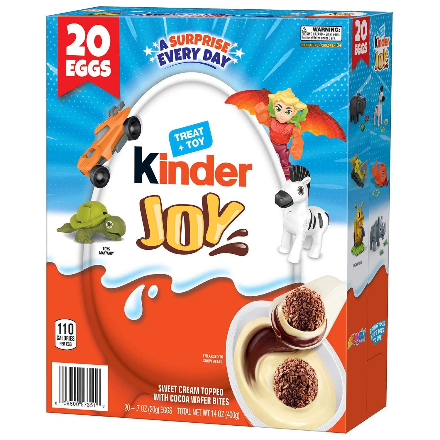 キンダージョイ エブリデイ ホワイトチョコレート サプライズエッグ、0.7 オンス、20 個入り。
