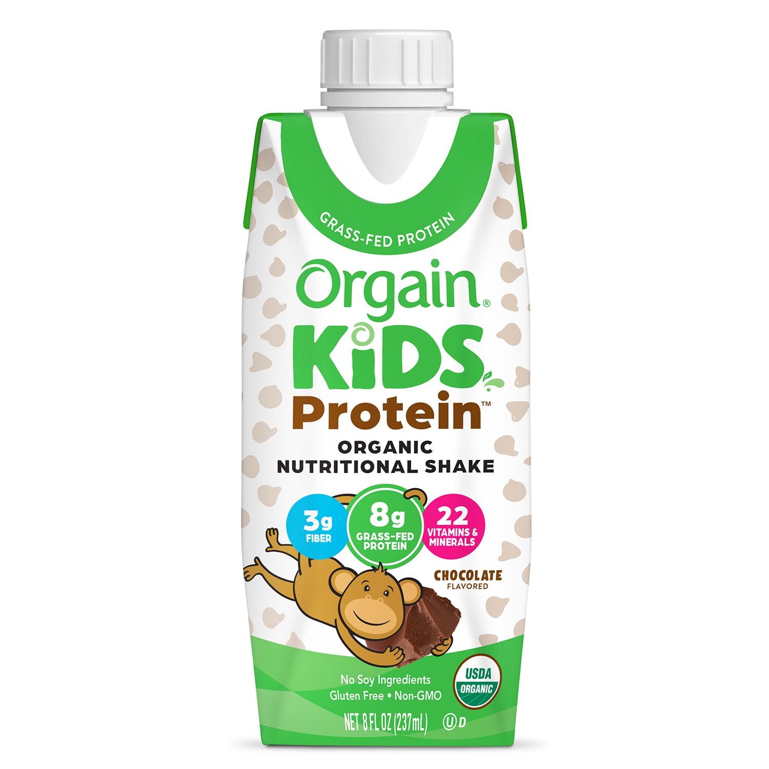 Orgain Kids 8g プロテイン オーガニック 栄養シェイク、チョコレート、8 液量オンス、18 パック。