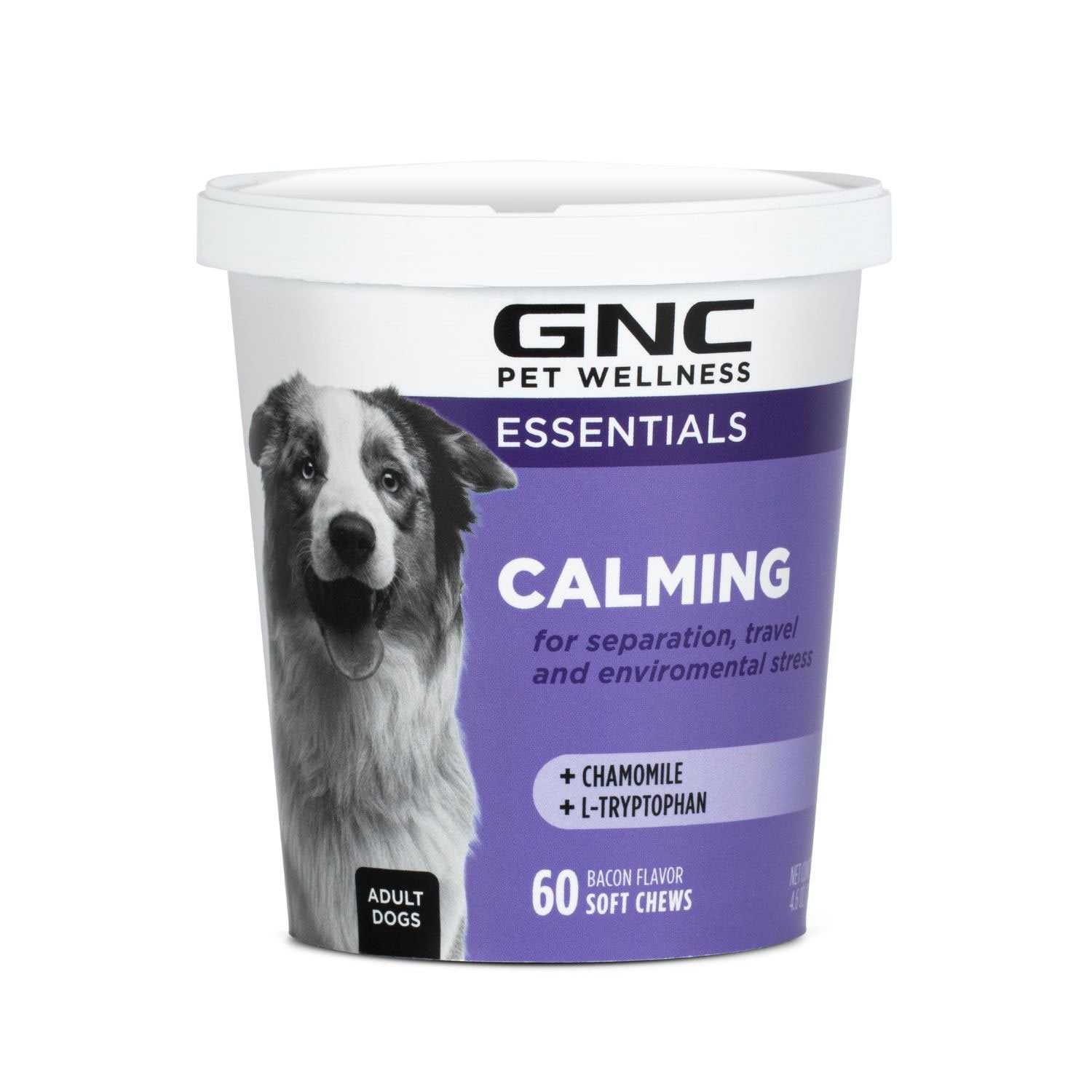 GNC ペット、ベーコン風味、落ち着くソフトチュー犬用サプリメント、180 個。
