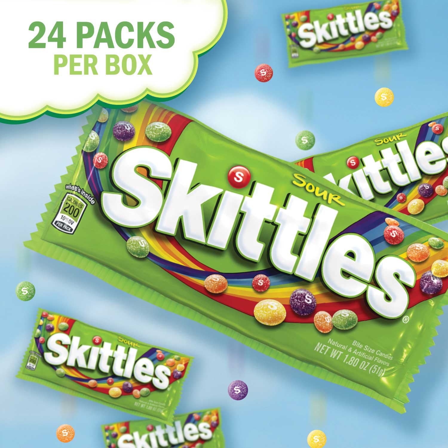 スキットルズ サワー フルーティー チューイー キャンディー、フルサイズ、1.8 オンス、24 個入り。