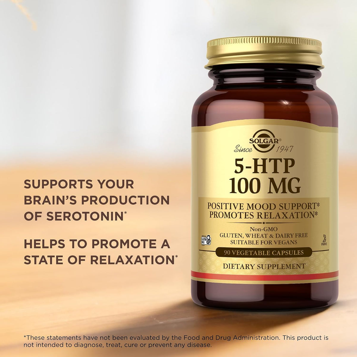 솔가 5-HTP 100mg – 90 베지터블 캡슐 – 5-HTP에 비타민 B6·마그네슘·발레리안 추출물을 더해 편안한 휴식과 긍정적인 기분 관리를 고려한 캡슐 제품