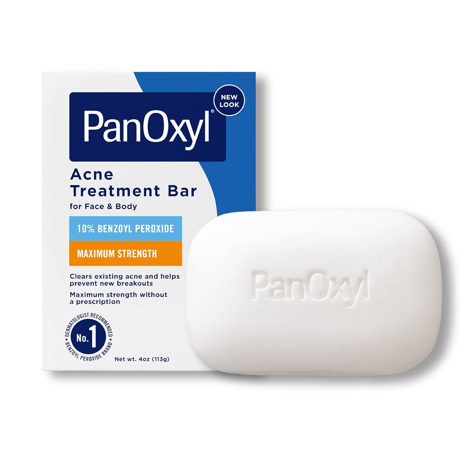 PanOxyl ニキビ治療バー（過酸化ベンゾイル10%配合）、顔、胸、背中用最強ニキビ治療バー、石鹸不使用ボディウォッシュ、ニキビ、白ニキビ、黒ニキビをケア、pHバランス調整済み、ヴィーガン、4オンス