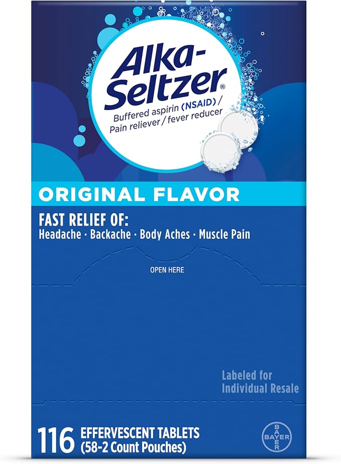 Alka-Seltzer 알카셀처 오리지널 발포정 116정 아스피린 325mg 두통 속쓰림 산성 소화불량 완화 미국 OTC