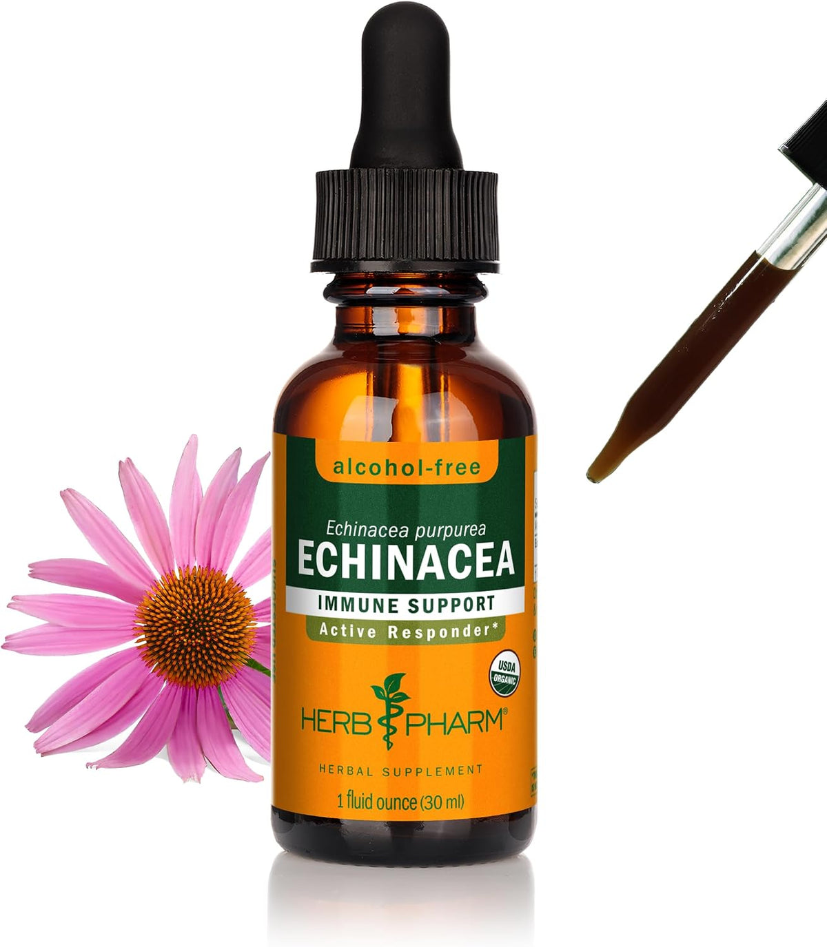 허브팜 슈퍼 에키네시아 리퀴드 추출물 – 1 fl oz(약 30ml) 액상 – 유기농 에키네시아 뿌리·잎·꽃·씨앗 4부위를 담은 허브 추출 드롭