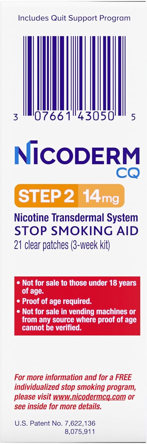 니코덤 CQ 금연보조 니코틴 패치 14mg Step 2 21매 – 24시간 클리어 패치