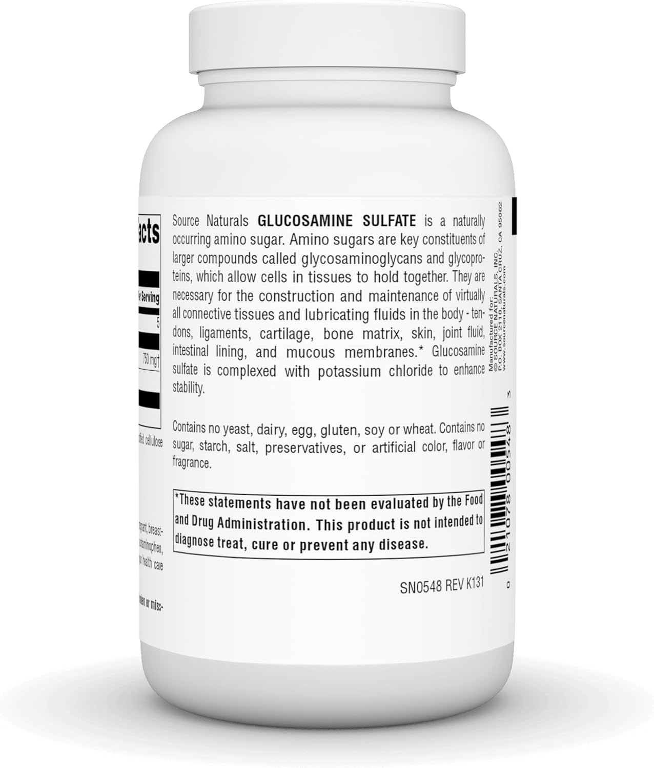 소스 내추럴스 글루코사민 설페이트 750mg 소디움 프리 – 관절 · 연골 · 결합조직 건강 지원
