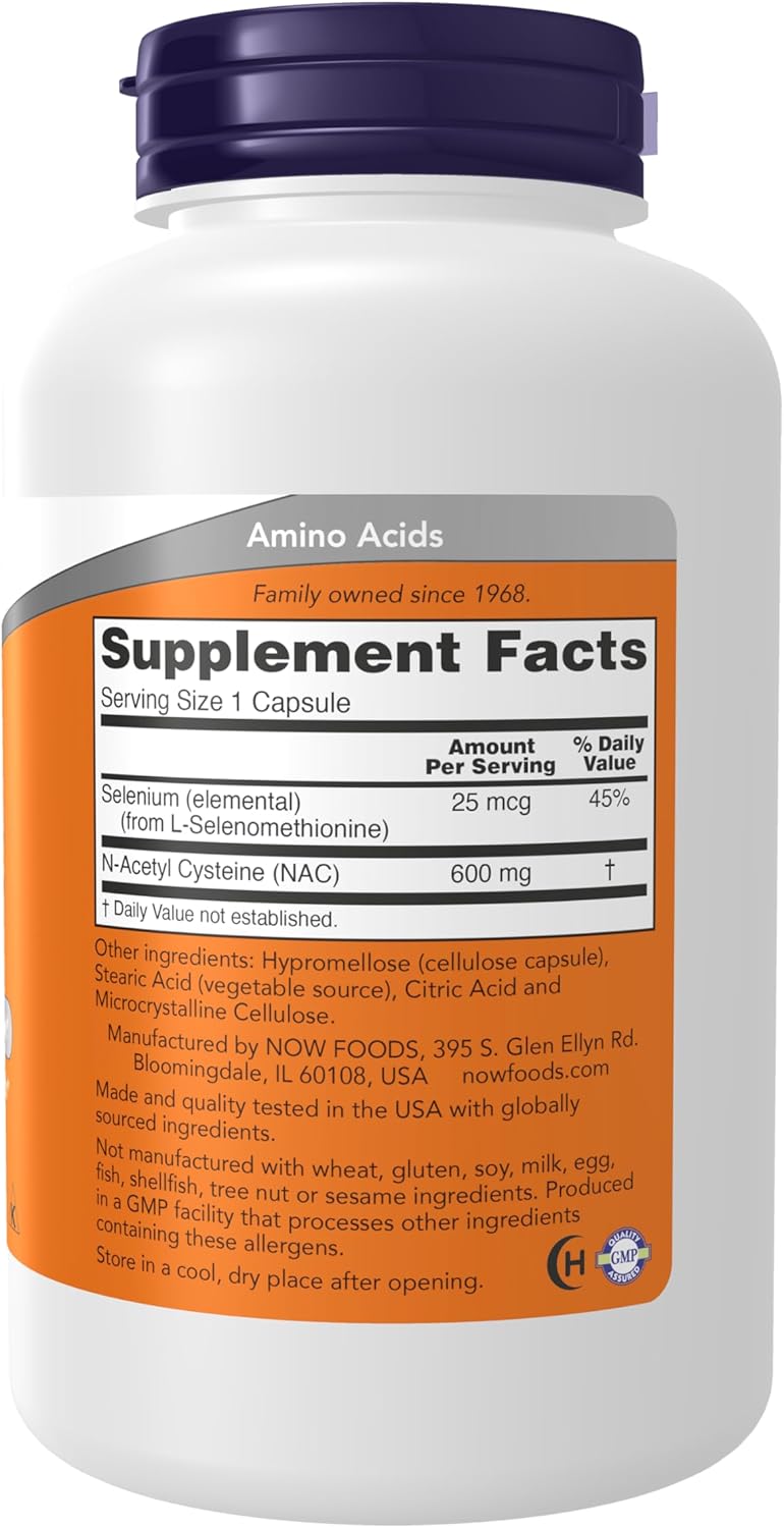 NOWサプリメント、NAC（N-アセチルシステイン）600mg（セレン配合）