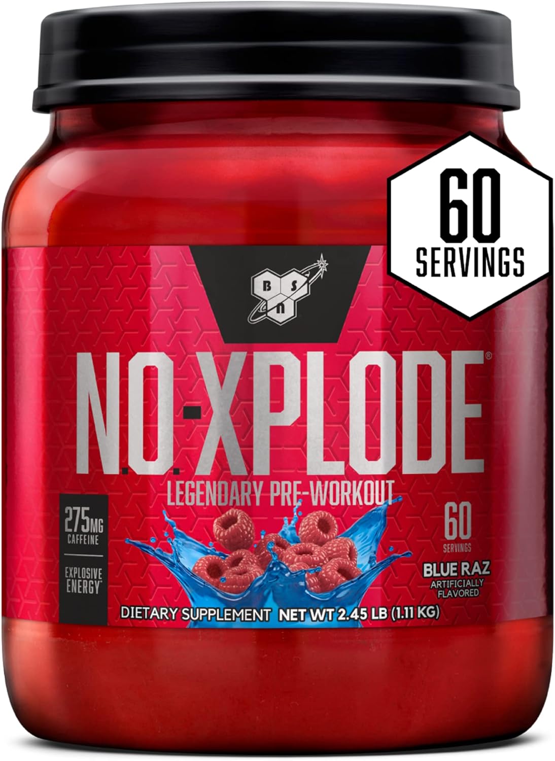 비에스엔 노익스 플로드 프리 워크아웃 파우더 60 Servings – 운동 전 섭취용 파우더