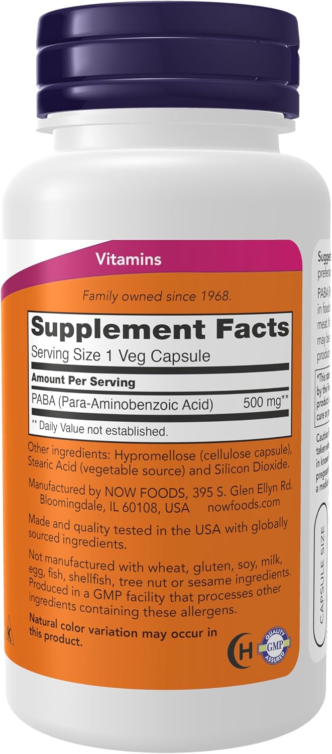 나우푸드 PABA 500mg 100 베지캡슐 새치·흰머리 모발 영양 서포트 파라아미노벤조산