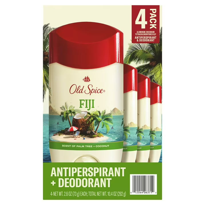 올드 스파이스 피지 안티퍼스피런트 데오드란트 팜트리 & 코코넛 2.6 oz., 4 pk. – 데일리 사용에 적합한 스틱 타입으로 상쾌한 열대 계열 향