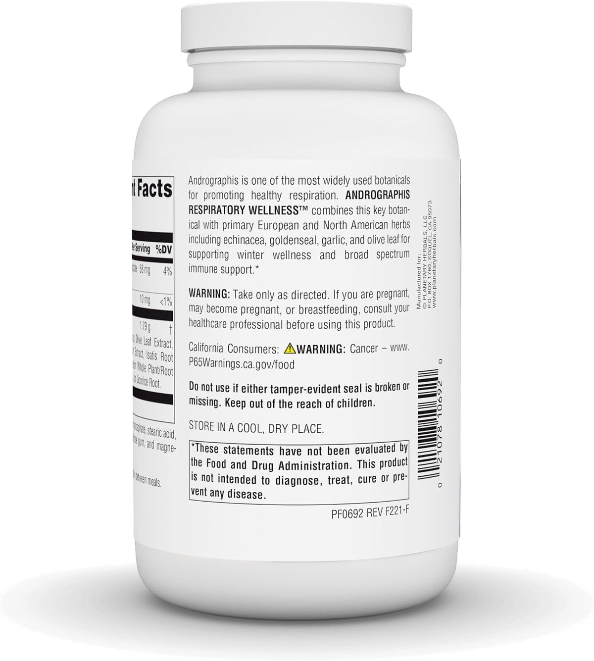 플래네터리 허벌스 안드로그라피스 레스퍼러토리 웰니스 895mg – 240 정 – 천심련에 올리브잎·에키네시아 등 9가지 허브를 더한 호흡기 웰니스 복합 포뮬러