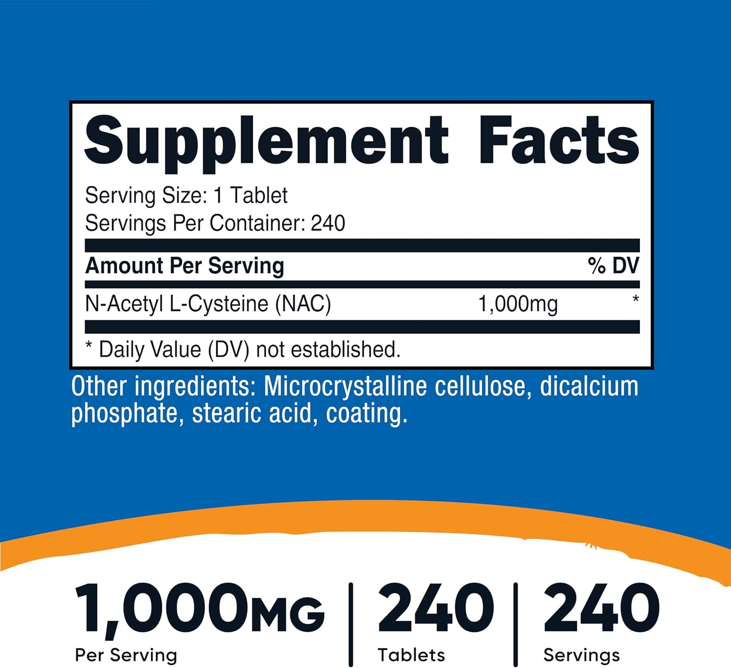 뉴트리코스트 NAC 1,000mg 240 비건 정 – 고함량 글루타치온 항산화 관리