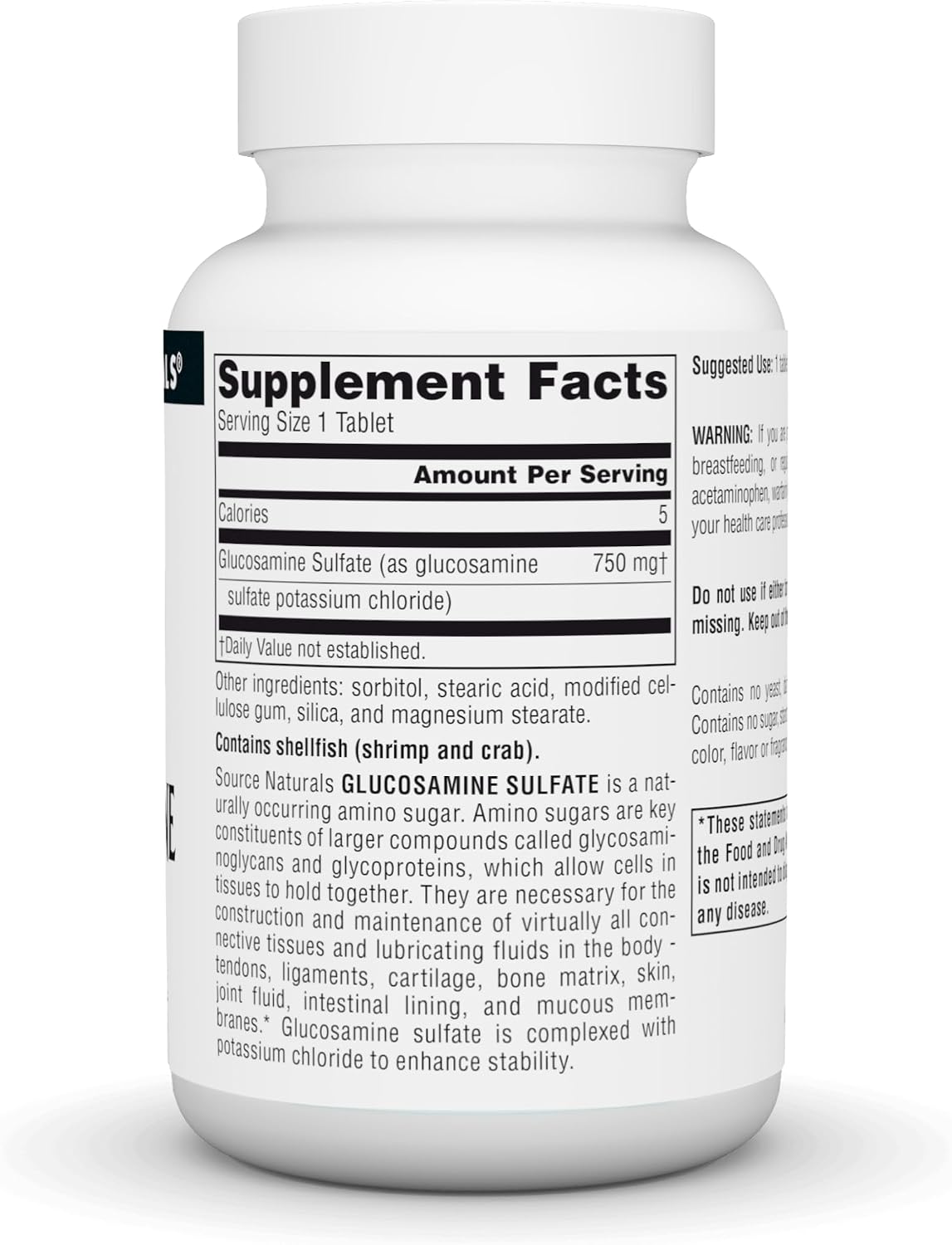 소스 내추럴스 글루코사민 설페이트 750mg 소디움 프리 – 관절 · 연골 · 결합조직 건강 지원