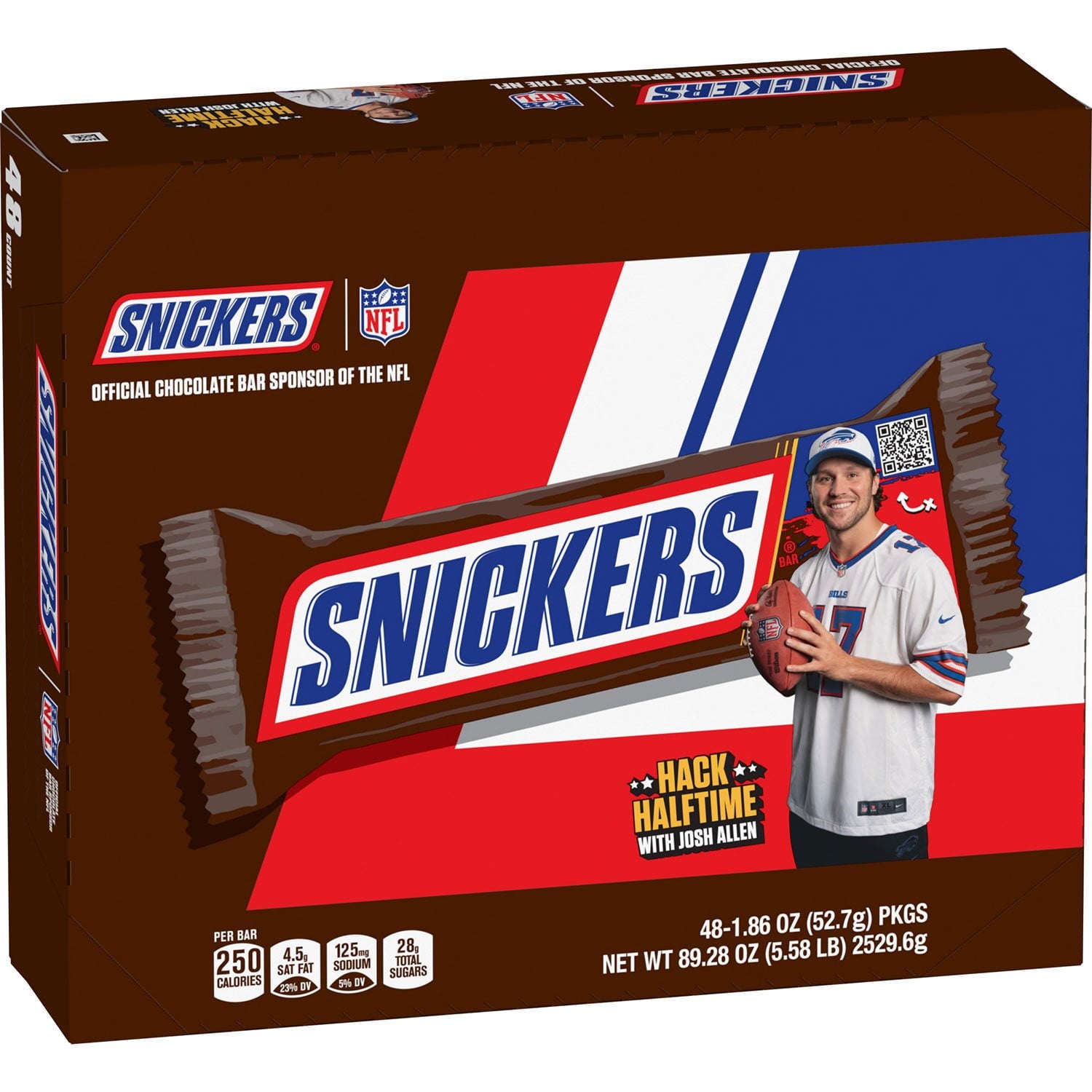 スニッカーズ ミルクチョコレートキャンディーバー、フルサイズ、1.86 オンス、48 個入り。