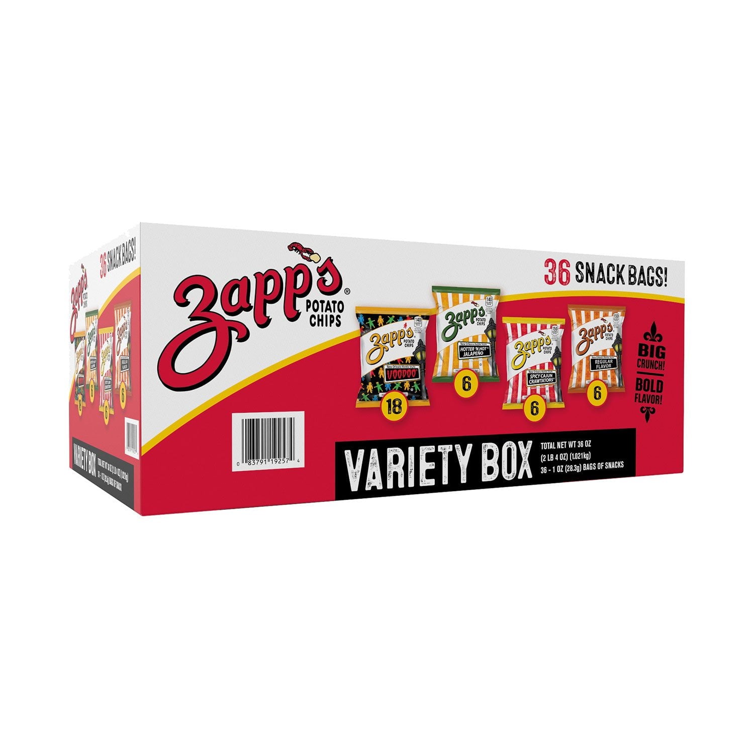 Zapp's バラエティパック ポテトチップス、1 オンス、36 個入り。