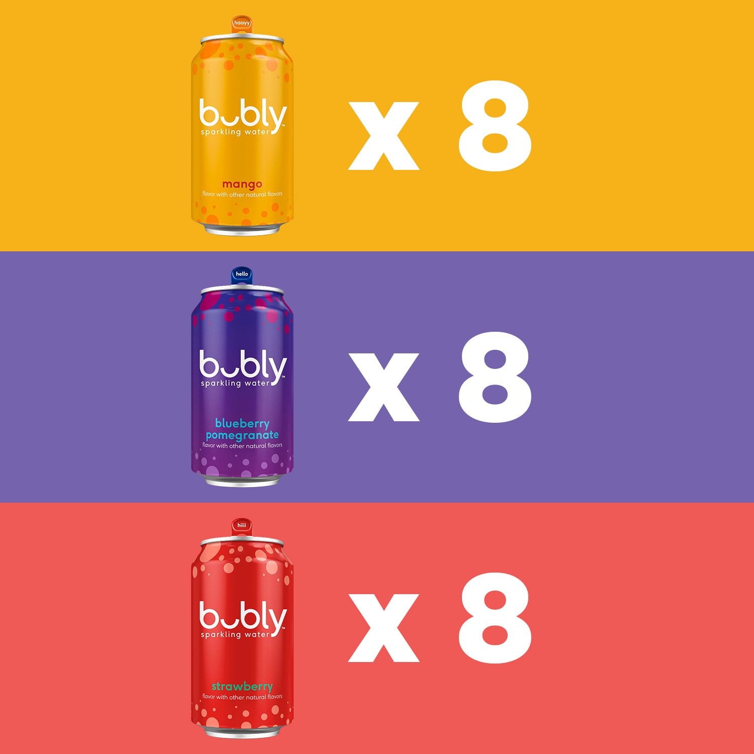 버블리 스파클링 워터 버라이어티 팩 12 fl. oz × 24 – 가볍고 상쾌한 과일향 탄산수