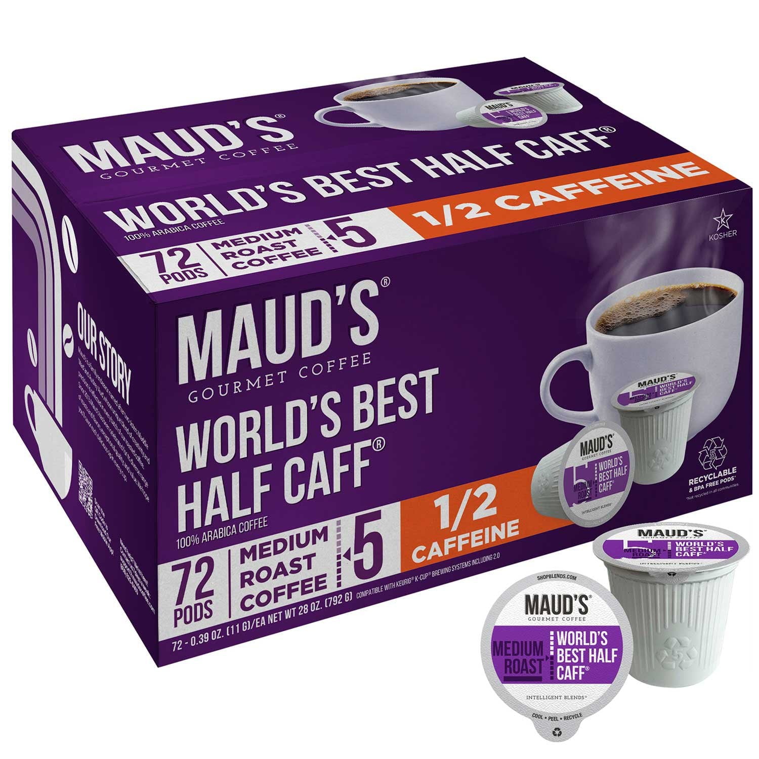 モードのハーフカフェミディアムローストコーヒーポッド、72 個入り。