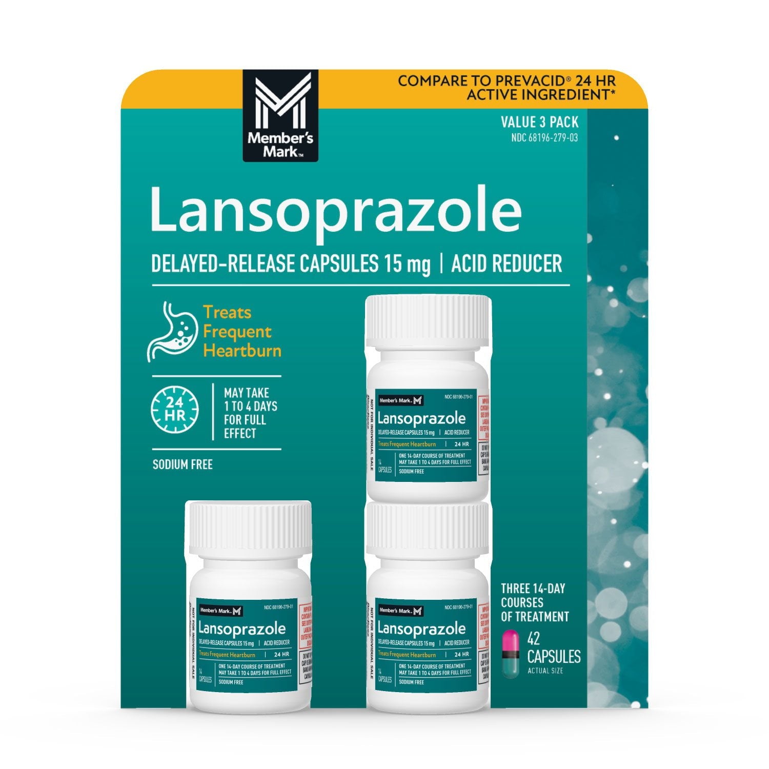 メンバーズマーク ランソプラゾール遅延放出カプセル、15 mg、42 個。