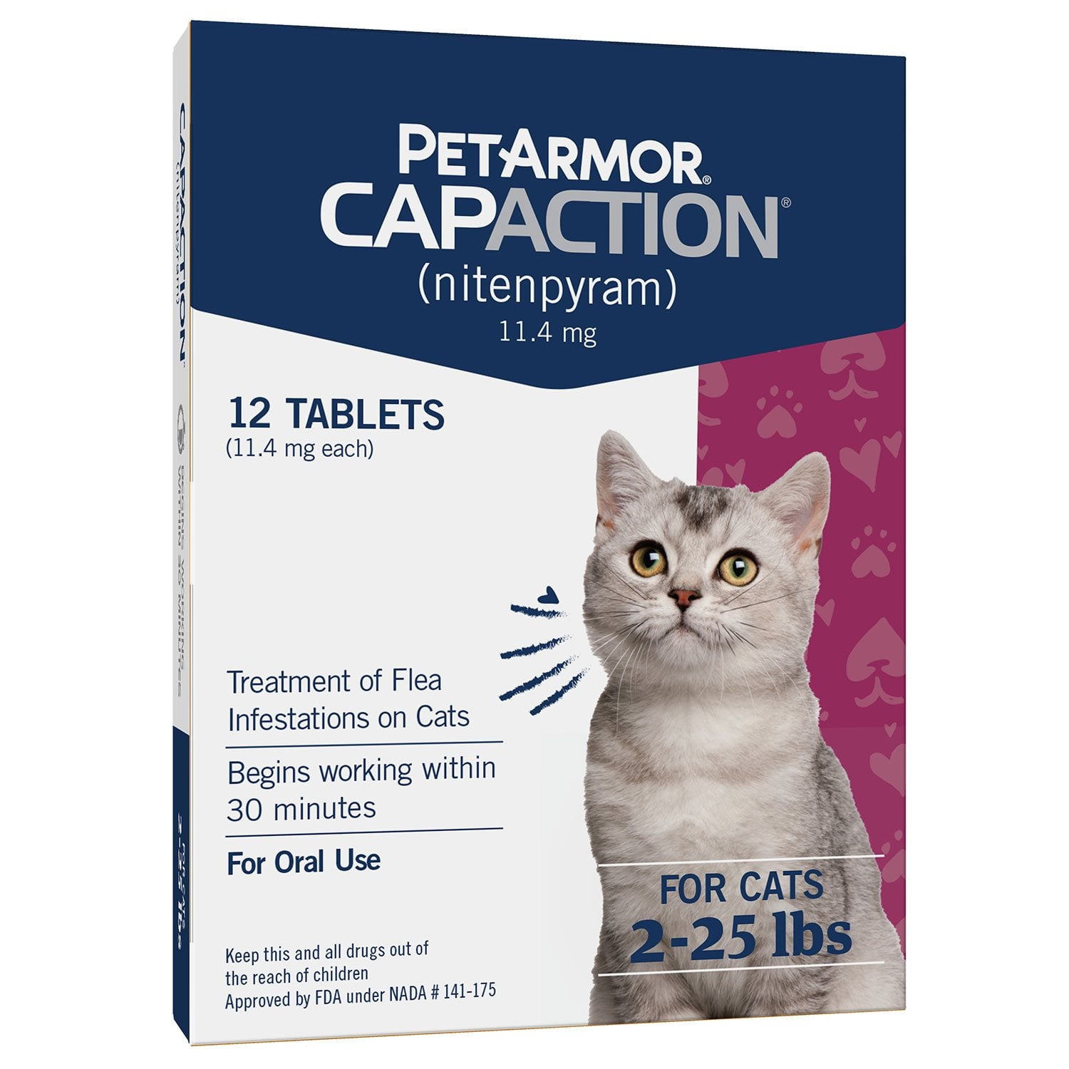 펫아머 캡액션 고양이 구충제 2–25 lbs, 12 tabs – 빠른 벼룩 제거 약
