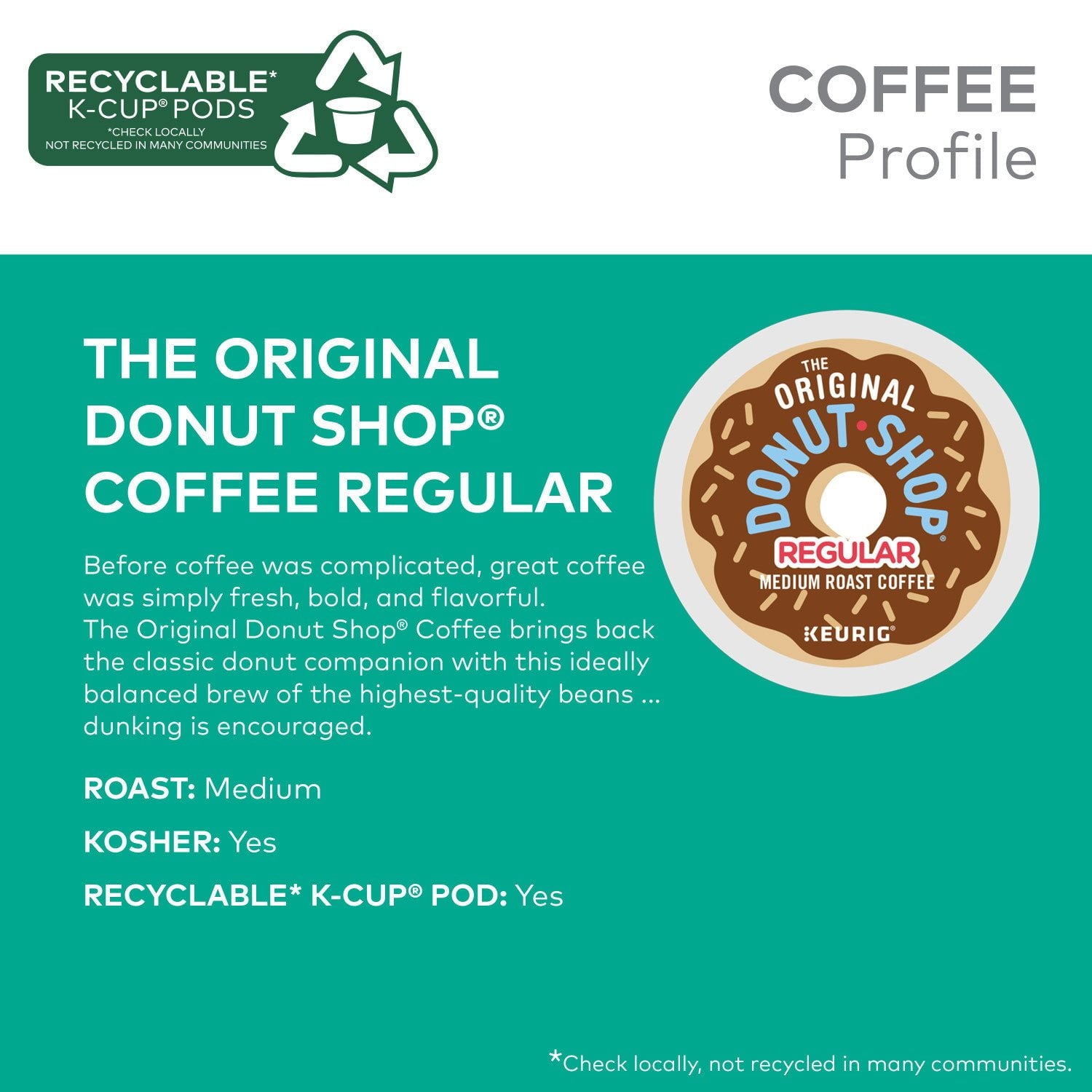 オリジナルドーナツショップ ミディアムロースト K-Cup ポッド、レギュラー、80 個入り。