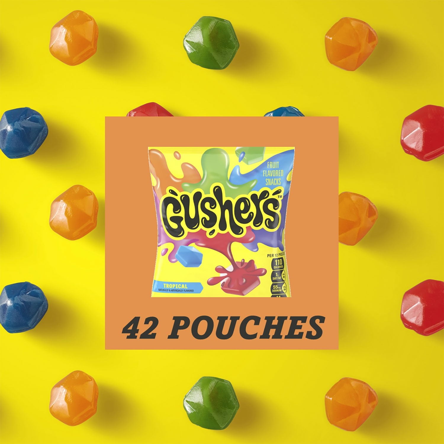 Gushers ストロベリー &amp; トロピカル バラエティパック スナック、0.8 オンス、42 個入り。
