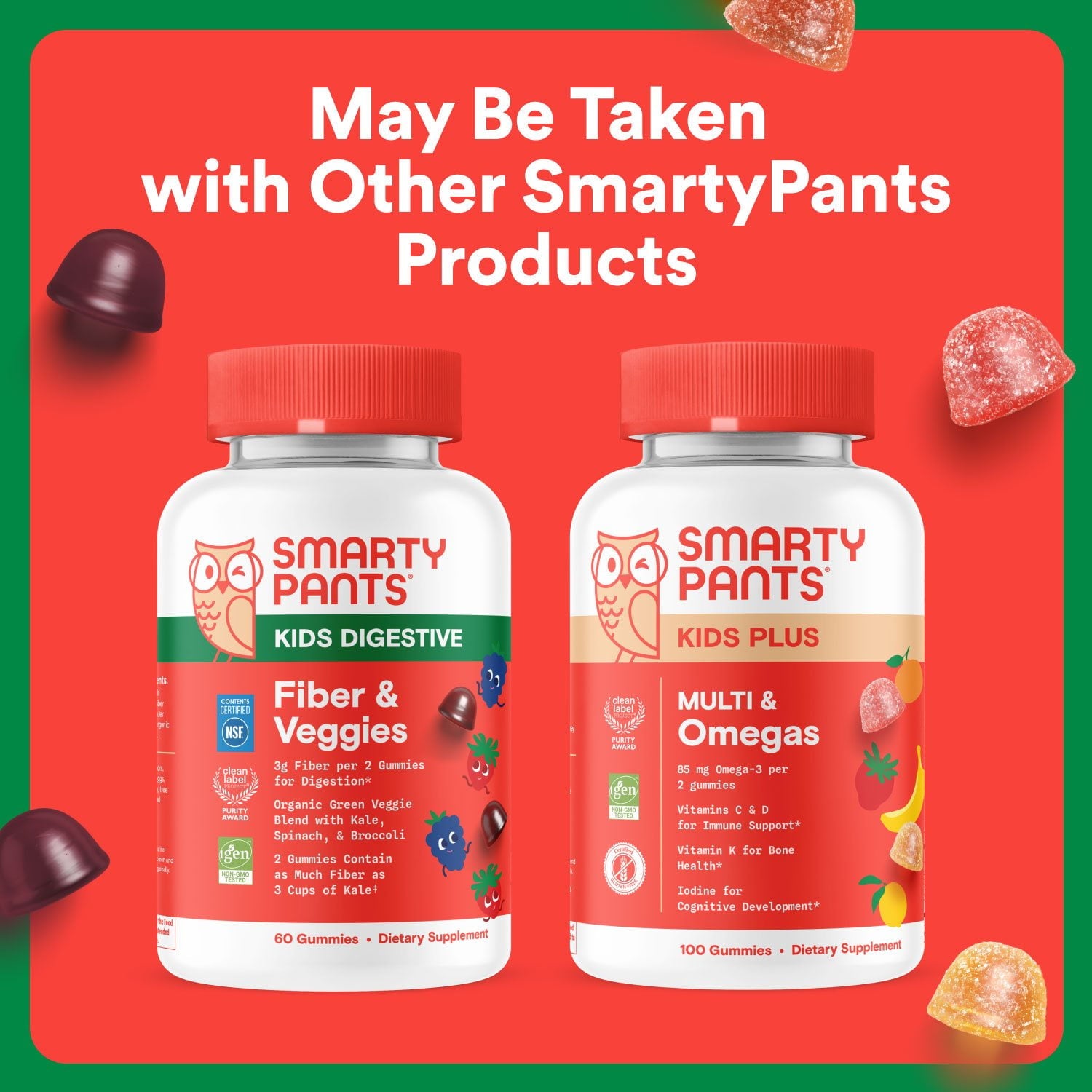 SmartyPants キッズ ファイバー＆ベジタブル グミ、100 個入り。