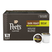 Peet's Coffee デカフェ ダークロースト K-Cup ポッド、ハウスブレンド 75 個入り。